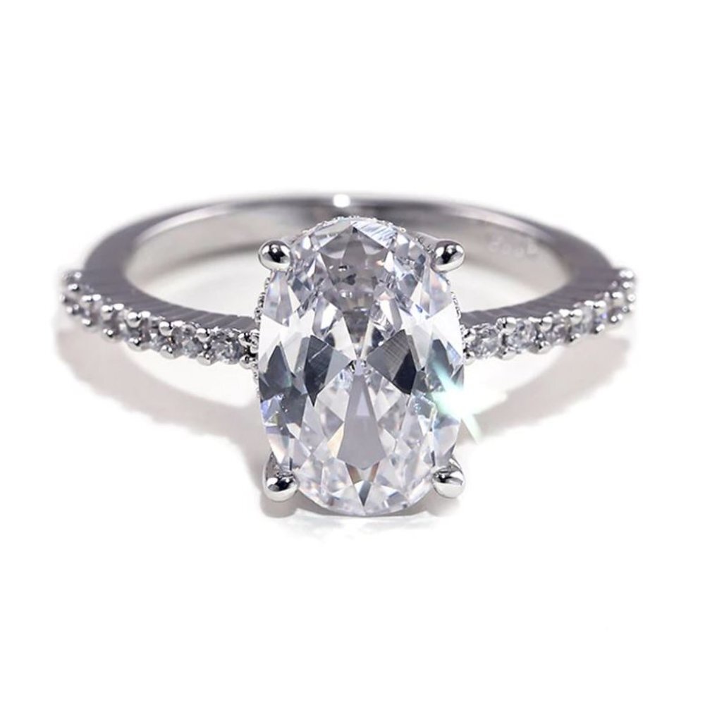 NEW 18K White Gold Oval Cut Diamond Ring S925 - Picture 3 of 8